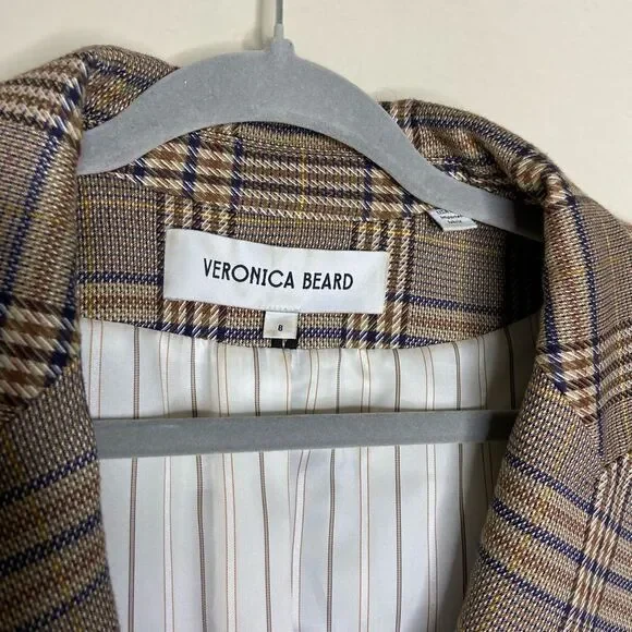 Veronica Beard Maci Plaid Dickey Blazer Tan Jacket Size 8 - Picture 13 of 14